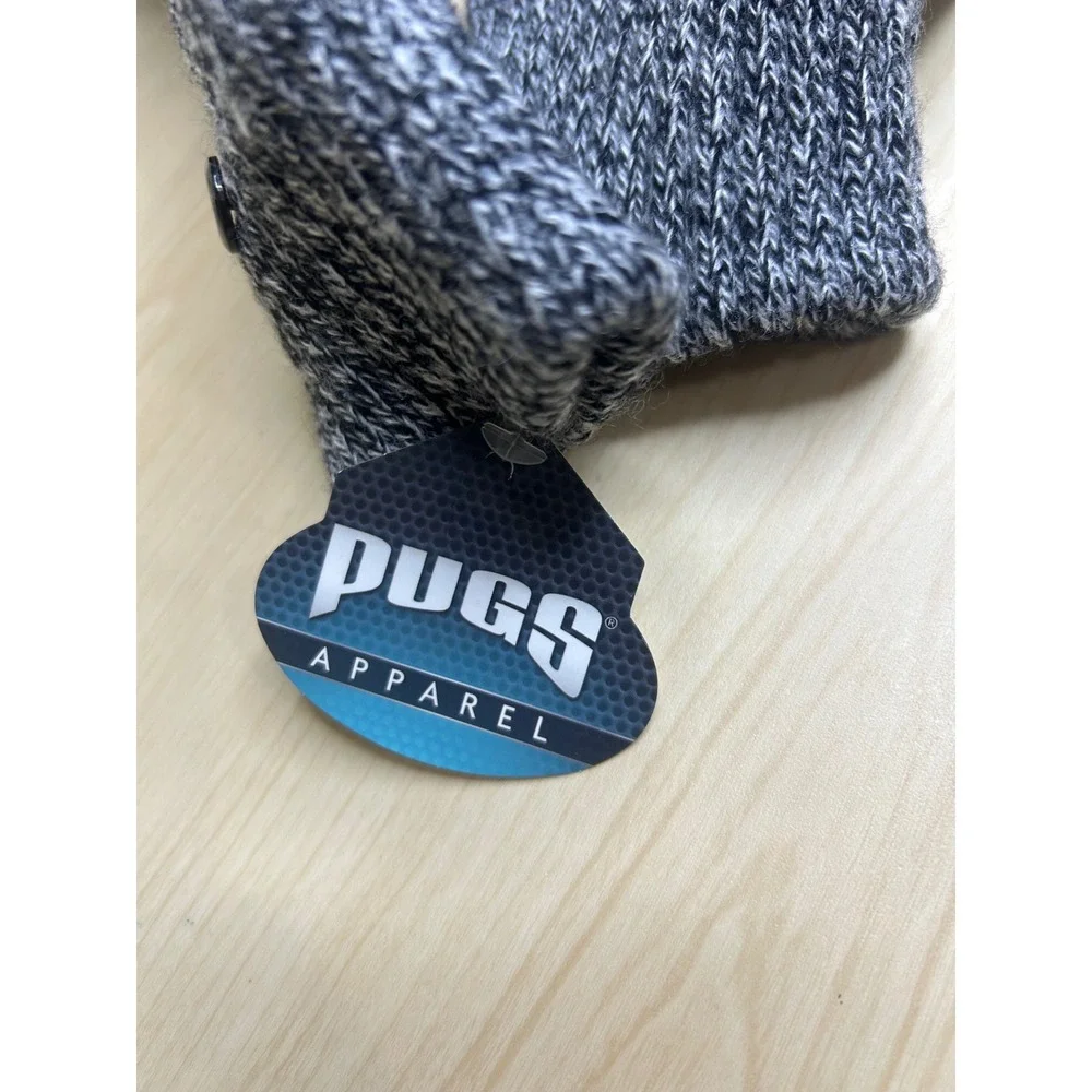 Pugs Apparel Convertible Fingerless Mitten Gloves‎ Grey Black Knit Floral Rose